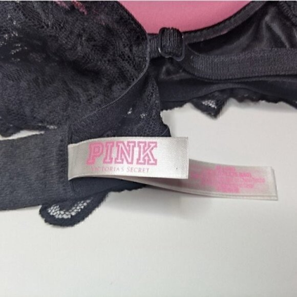 PINK Victoria's Secret DATE PUSH UP RACERBACK MEDIUM SOLID BLACK LACE - Picture 6 of 6